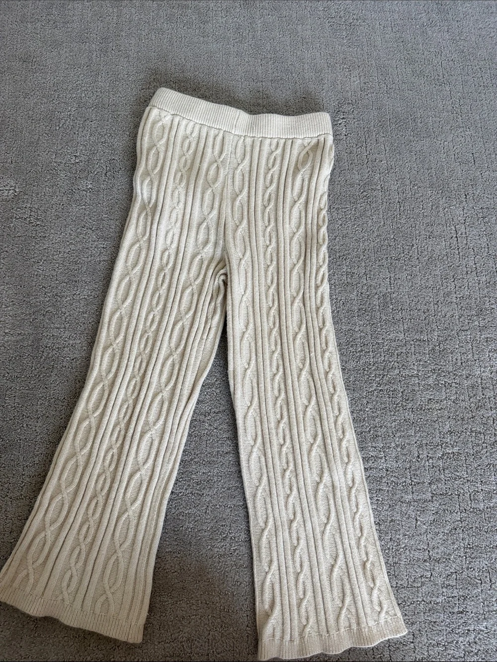 Girls Hooded Cream Cable Knit Sweater Pants Set with pearl embellishments